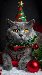 cat with christmas tree
