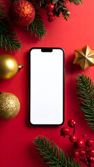 An image of a smartphone decorated for Christmas
