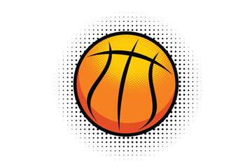 Vector illustration of a basketball with halftone dots background, symbolizing sport, energy, and competition.