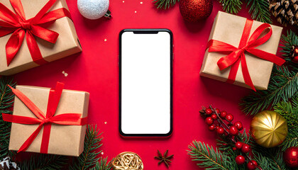 An image of a smartphone decorated for Christmas