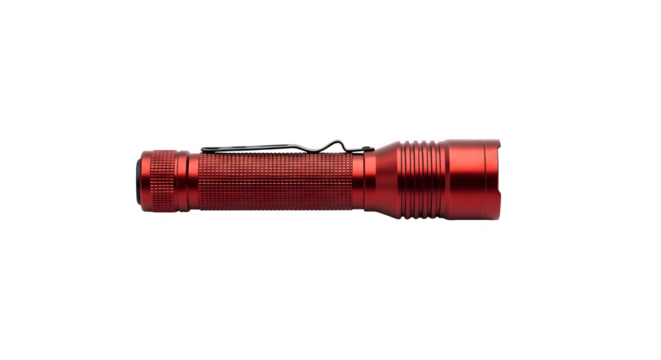 Red flashlight isolated on transparent background the compact and durable lighting tool is perfect for camping, emergencies, and everyday use