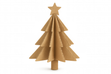 Cardboard christmas tree decoration with star, representing sustainable holiday crafting and eco-friendly design