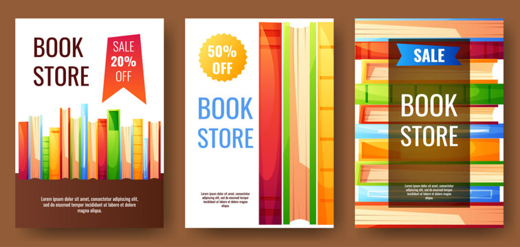 Poster with colorful books in different positions, on a white background with text. A template for a book market poster. Book lover, bookstore, library, reading concept, book festival. World Book Day