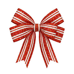 Red Christmas ribbon with star pattern and glitter, isolated on transparent background, white background, cozy festive ornament for Christmas Day