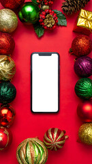 An image of a smartphone decorated for Christmas