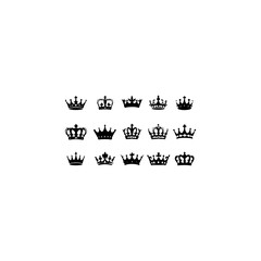 Crown symbols. Set of black crown icons. Black crown sign collection. Big collection quality crowns. Crown icon set. Collection of crown silhouette. 