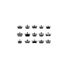 Crown symbols. Set of black crown icons. Black crown sign collection. Big collection quality crowns. Crown icon set. Collection of crown silhouette. 