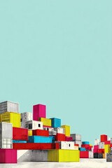 Obraz premium Colorful Stacked Containers Against Light Teal Background