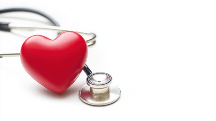 Isolated medical equipment: a stethoscope with a red heart symbolizes healthcare and cardiology examination in a clinic
