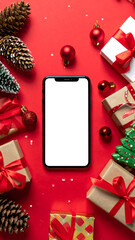 An image of a smartphone decorated for Christmas