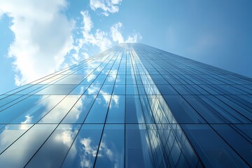 Skyscraper reflecting a brilliant blue sky reaching for the heavens a stunning architectural marvel under bright