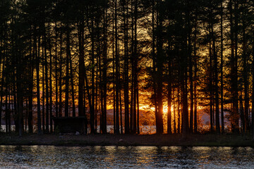 Fototapeta premium Tällberg, Sweden A dramatic sunset over Lake Siljan in the Dalarna province.