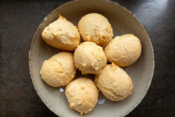 Stockholm, Sweden Brazilian cheese balls in a plate, known as Pão de Queijo.