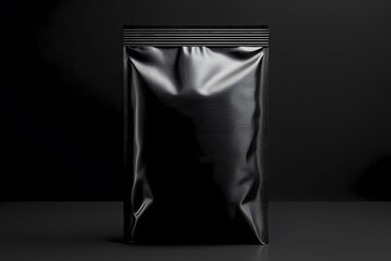 Sleek black stand up pouch perfect for premium packaging with a subtle textured surface against a dark background