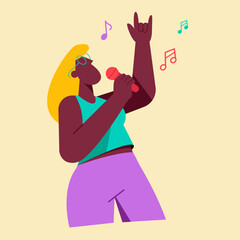 A female singer performing passionately with expressive gesture.