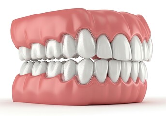 Obraz premium Full Denture Model with Pink Gum and White Teeth on White Background Dental Prosthetic