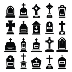 set of tomb stone with cross icon vector