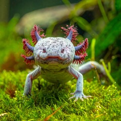 Close-up of an axolotl in its aquatic habitat