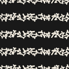 Halloween bones seamless pattern on dark background. Holiday illustration for textile, wrapping paper, wallpaper, packaging, party decorations.