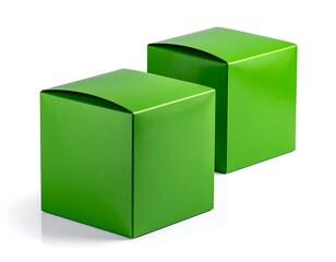 Fototapeta premium Two bright green square boxes on white background