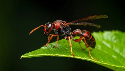 Fototapeta premium Close-up of a wasp on a leaf (1)