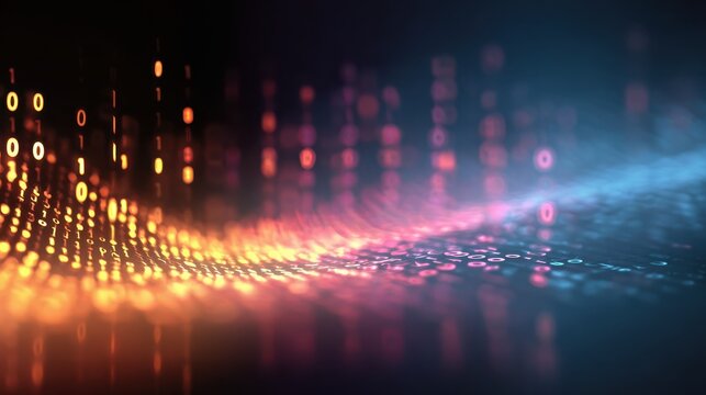 gradient technology background with soft waves and binary code stock photo