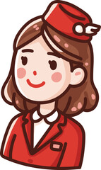 Obraz premium Friendly female flight attendant wearing a red uniform and hat isolated on transparent background. Vector illustration.
