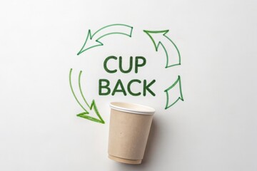 Paper cup with recycling arrows forming a circular design