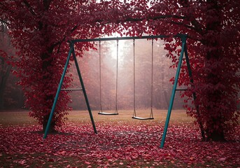 Empty swing set in autumn park
