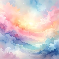 Abstract, vibrant cloud scape. Soft pastel colors blend to create a dreamlike sky