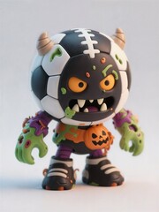 3D cute football monster on white background