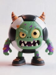 3D cute football monster on white background