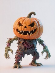 3D Halloween pumkhin monster on white background