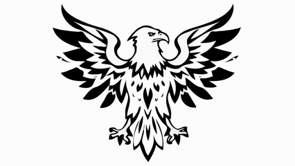 Obraz premium Black vector illustration of a tribal eagle tattoo design with wings and feathers flying over a silhouette of a Bird of Paradise art