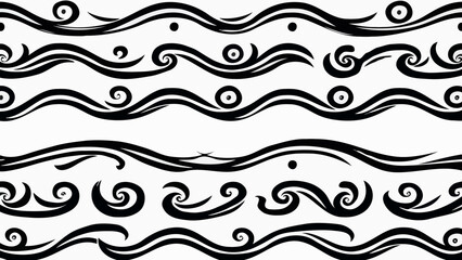 Fototapeta premium Vector black and white seamless wavy lines pattern ornament decoration element for vintage banner art wallpaper border design