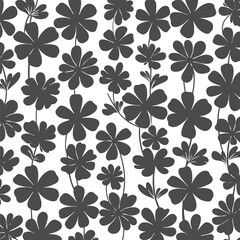 Simple monochrome floral silhouette seamless pattern illustration.