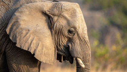 Close-up of an elephant's head and shoulder