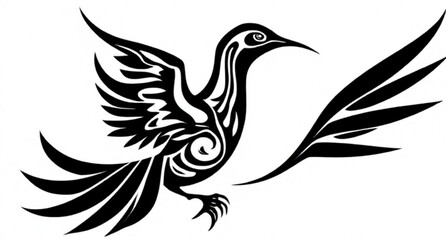 Obraz premium Black silhouette vector illustration of a flying eagle with wings and feathers, a symbol of freedom for a tattoo design