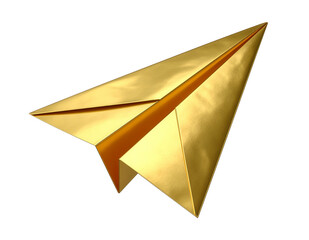 3D gold paper airplane transparent background