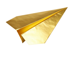Golden paper airplane and transparent background