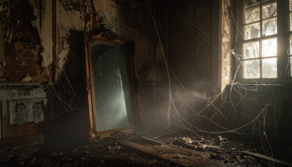 Abandoned Room Spider Web Mirror