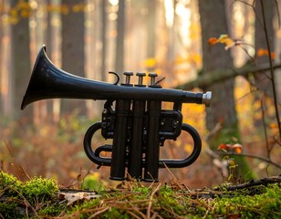 Black Trumpet in Forest Setting.