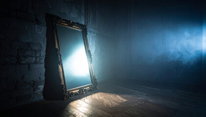 Blue Light Mirror Dark Interior