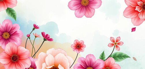 Obraz premium Delicate floral watercolor wash background, perfect for invitations or branding, abstract, pastel