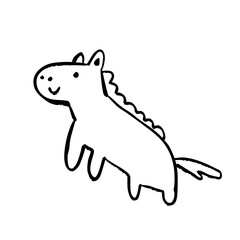 かわいいシンプルな線画の馬キャラクターイラスト 子供向け教育やファンタジーデザインに使える動物素材