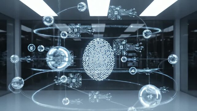 Advanced cyber security concept with a glowing digital finger print texture integrated into a global data network - Powered by Adobe