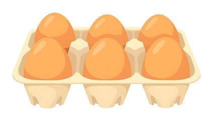 Vector illustration of a carton tray with six brown eggs. Generative AI
