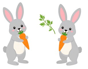 Fototapeta premium Two cartoon rabbits holding carrots