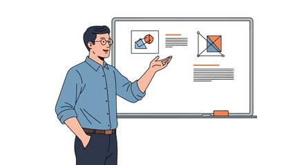Animated Professor Explaining Geometry Concepts on Whiteboard for Educational Presentation and Online Learning Platforms to engage Students.