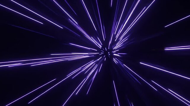 Abstract purple light streaks zoom effect in dark space.